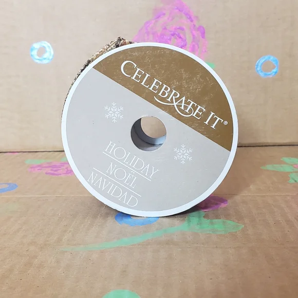 CELEBRATE IT - GOLD GLITTER LEOPARD WIRED EDGE RIBBON 1.5 INCH WIDE 10 YARDS - Picture 3 of 6